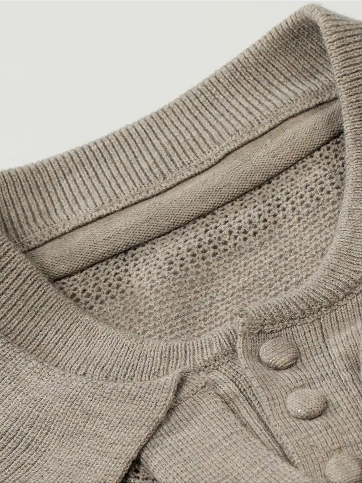 Co-ed Dorm Layered-look Hollow Knit Polo Shirt - Oatmeal