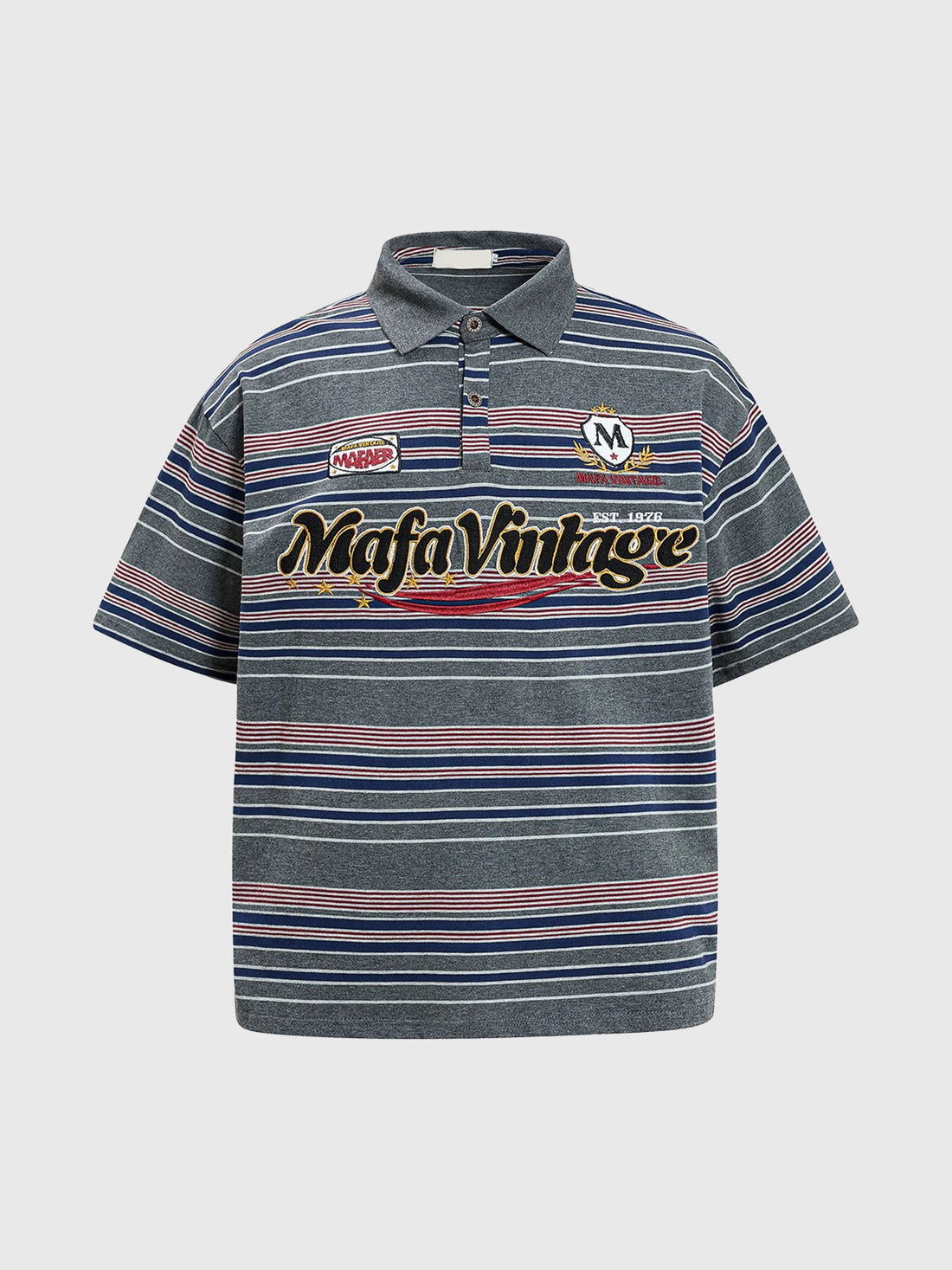 Co-ed Dorm Baggy Stripe Graphic Print Polo - Multi