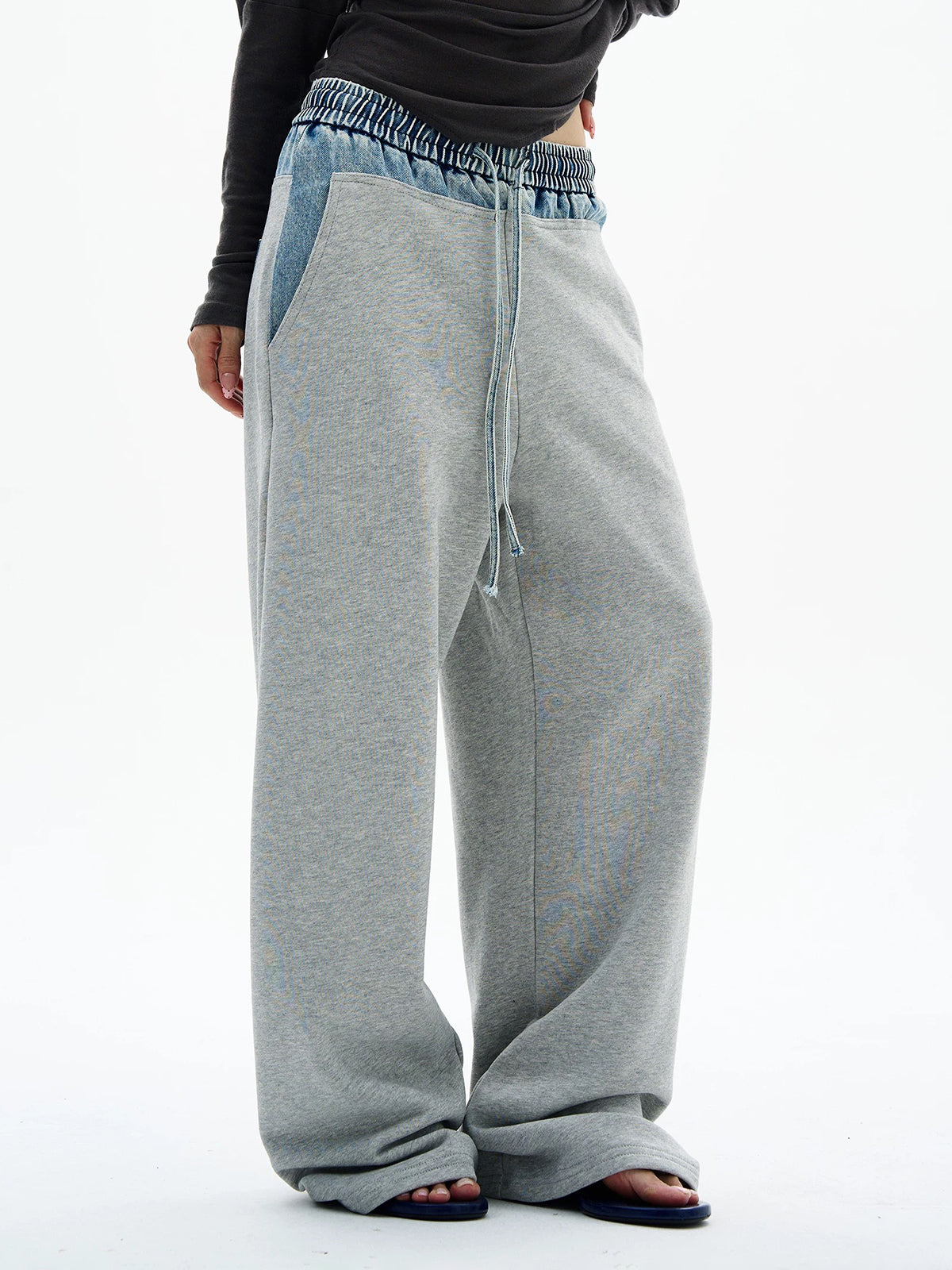Co-ed Dorm Baggy Double-Waisted Denim Pants - Blue