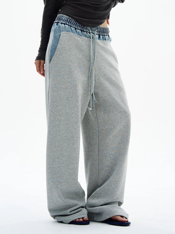 Co-ed Dorm Baggy Double-Waisted Denim Pants - Blue