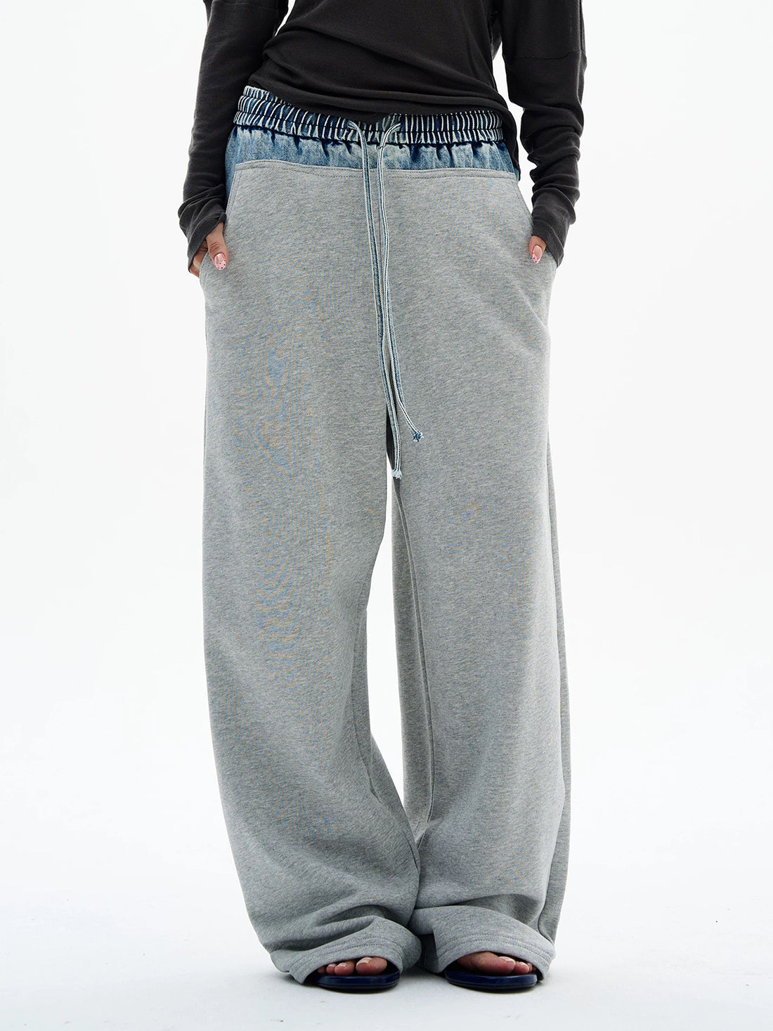 Co-ed Dorm Baggy Double-Waisted Denim Pants - Blue