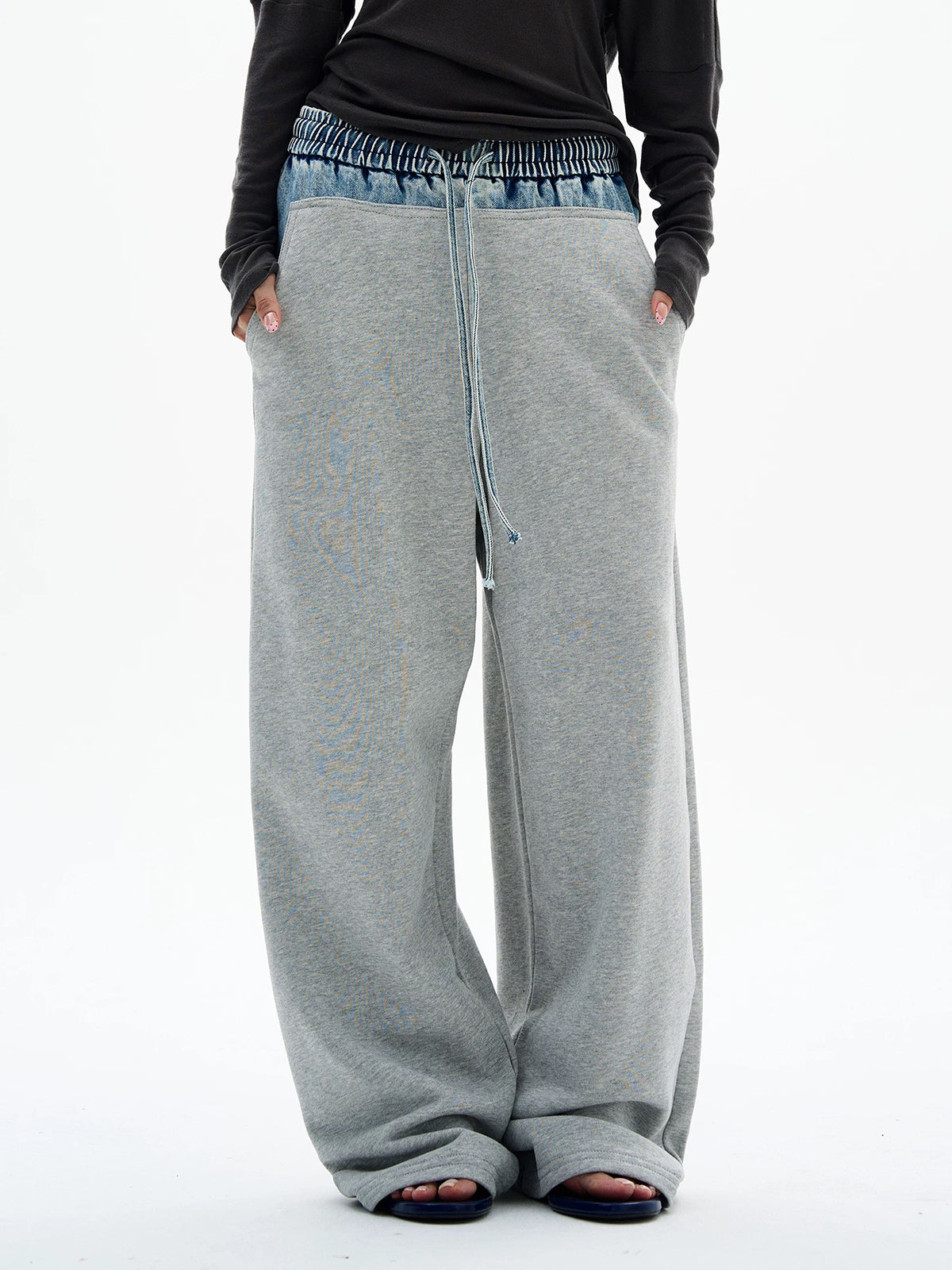 Co-ed Dorm Baggy Double-Waisted Denim Pants - Blue