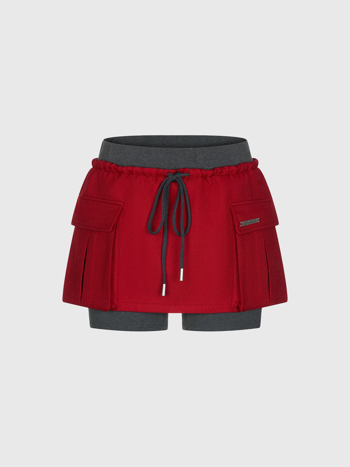 Brick Lane Layered-look Drawstring Cargo Mini Skirt - Charcoal
