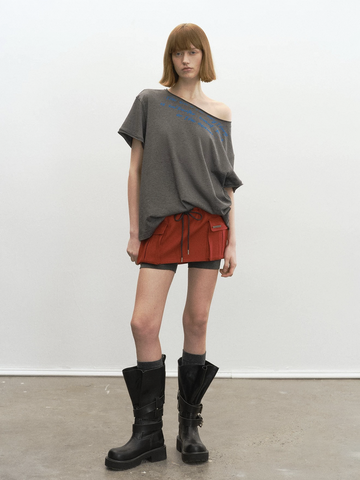 Brick Lane Layered-look Drawstring Cargo Mini Skirt - Charcoal