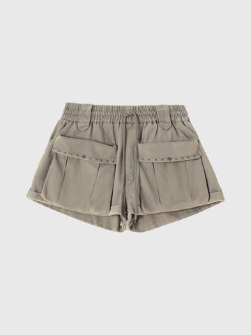 Brick Lane Distressed Raw Hem Denim Shorts - Grey