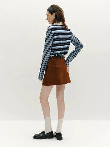 Brick Lane Asymmetric Stripe Wrap Knit Top - Blue/White