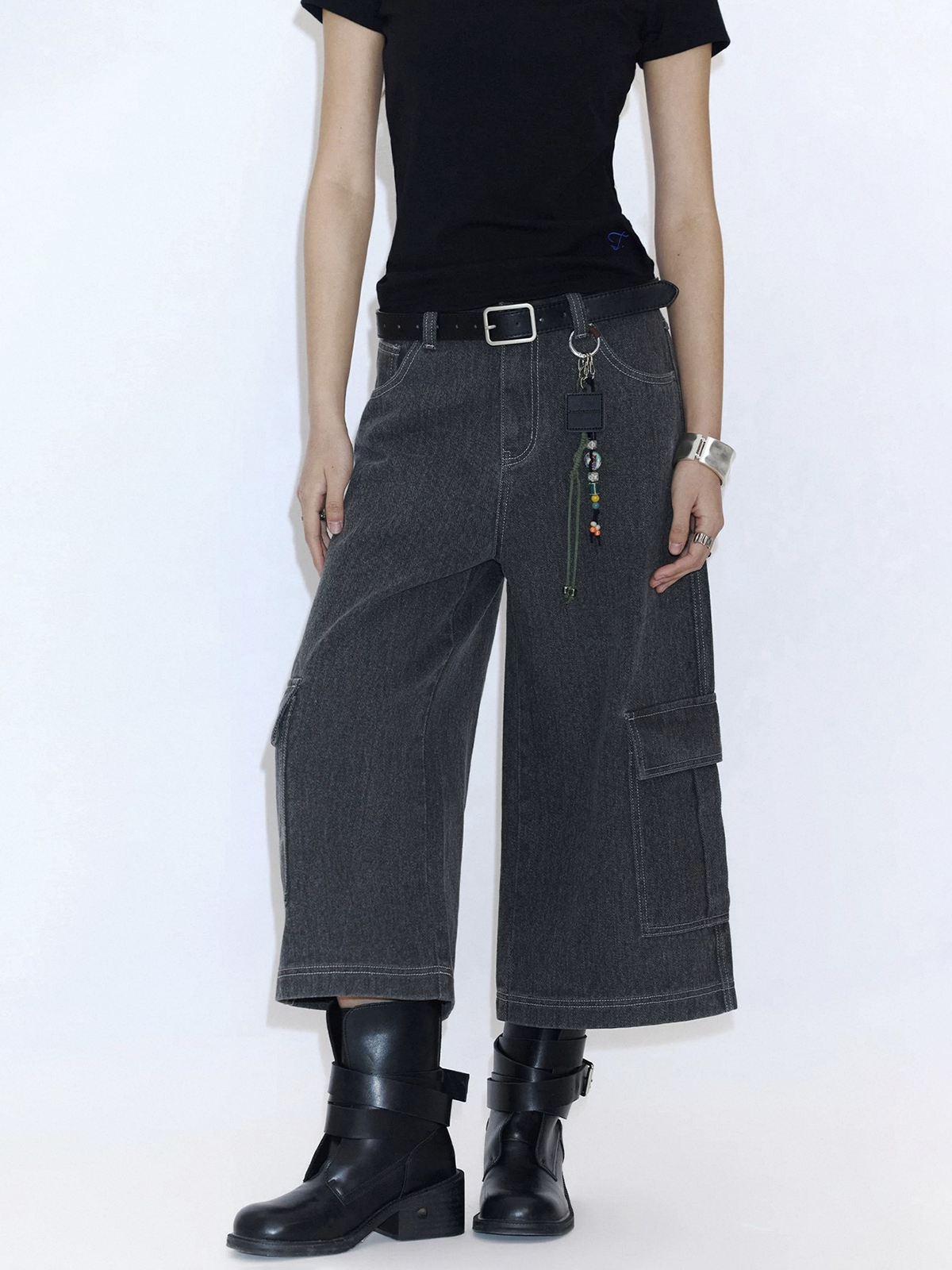 Dolled Office Wide-leg Textured Stripe Flared Pants - Black
