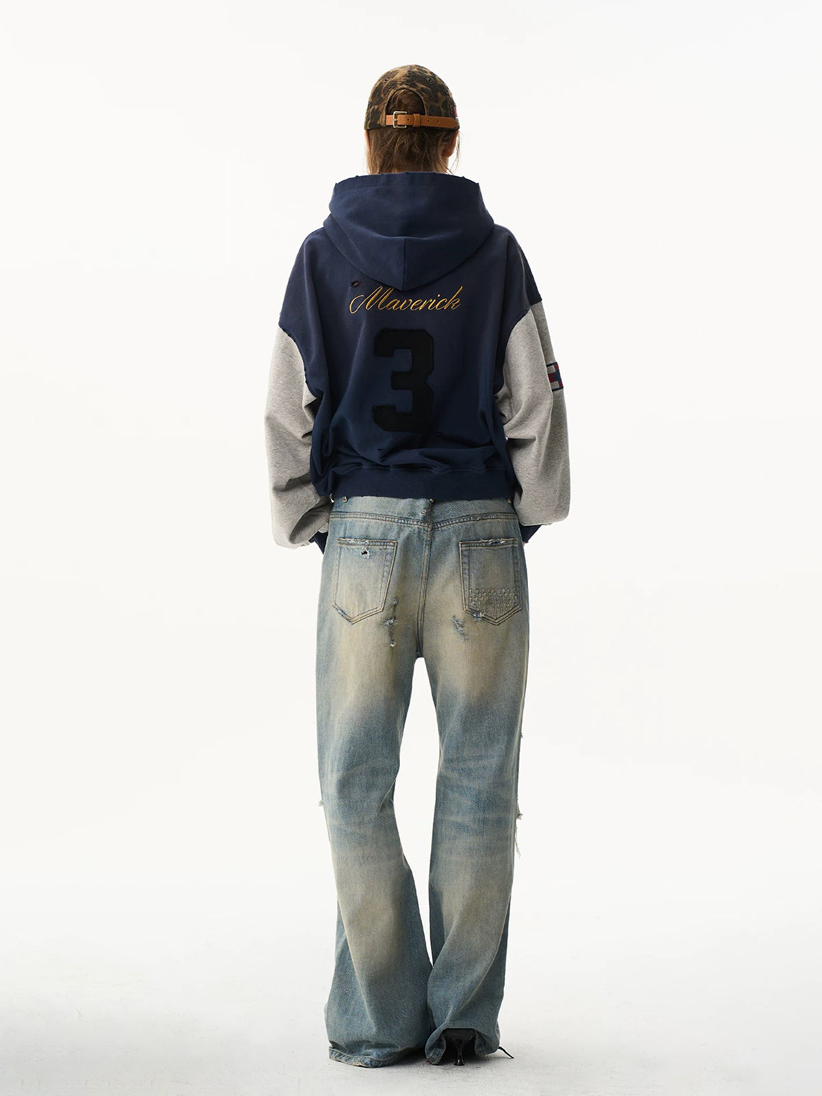Co-ed Dorm Baggy Contrast Color Zip-up Jacket - Blue