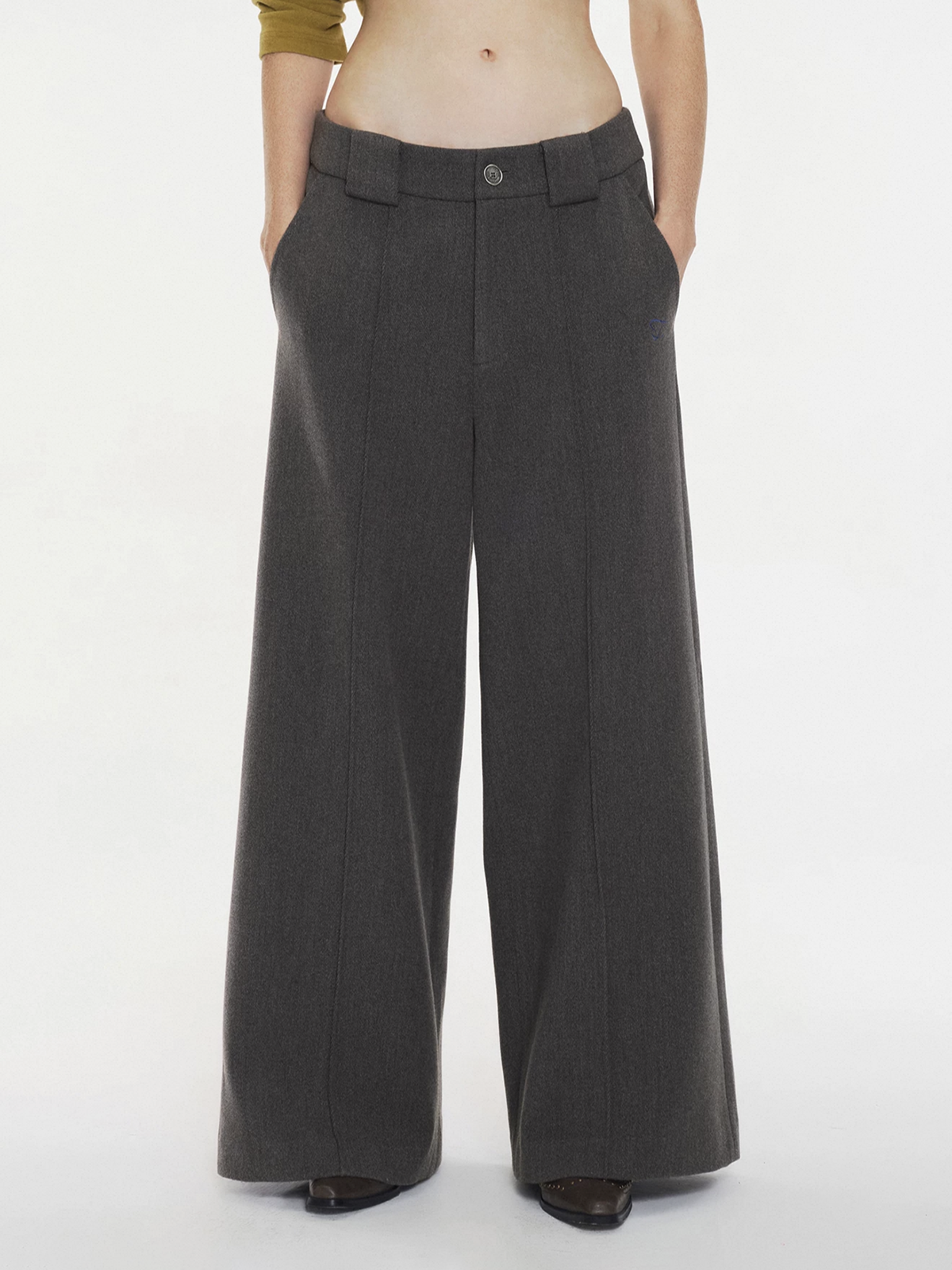 Dolled Office Wide-leg Textured Vertical Stripe Trousers - Charcoal