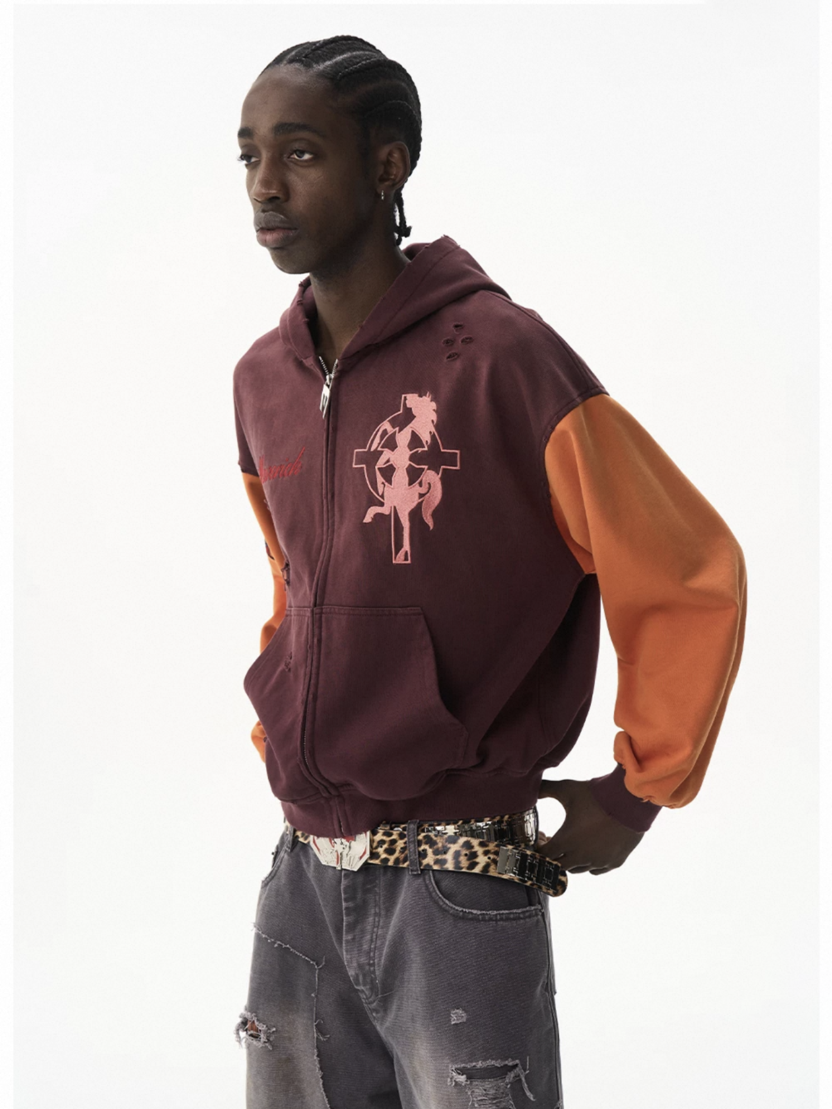 Co-ed Dorm Baggy Contrast Color Zip-up Jacket - Orange