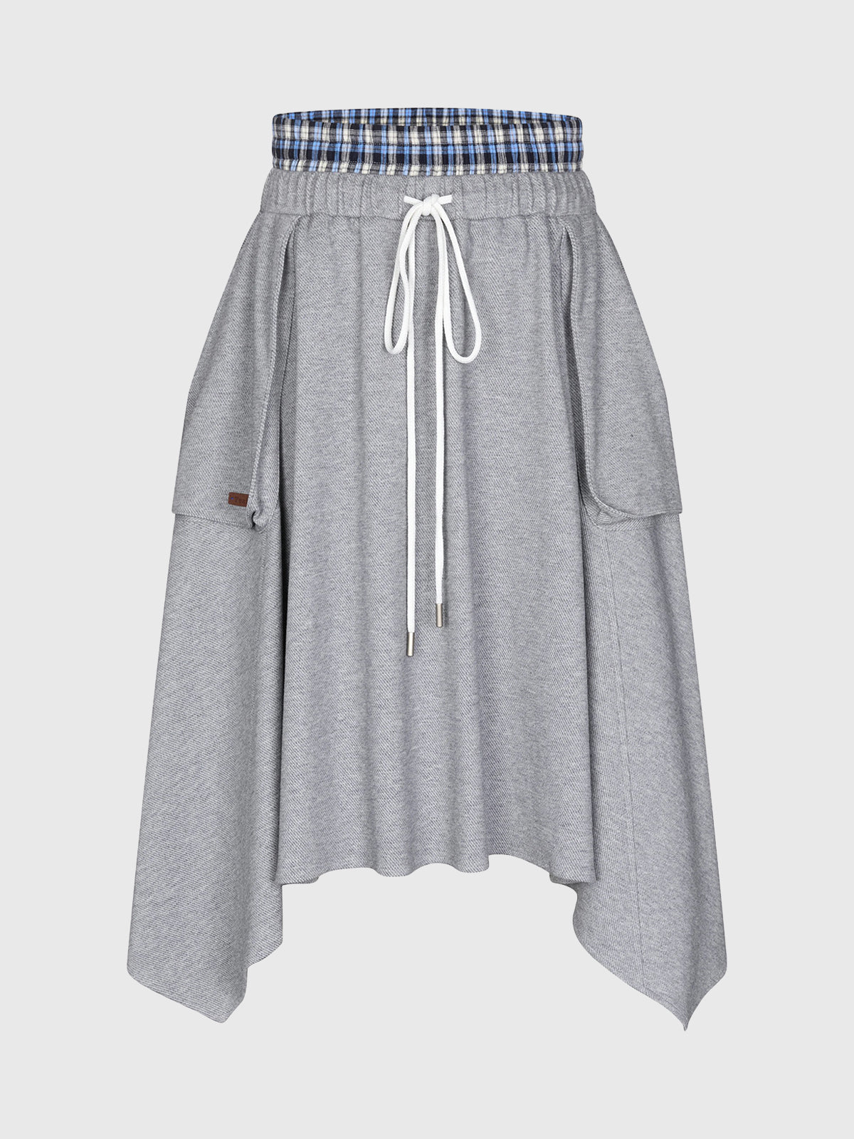 Brick Lane Layered-look Check Plaid Asymmetric Skirt - Grey