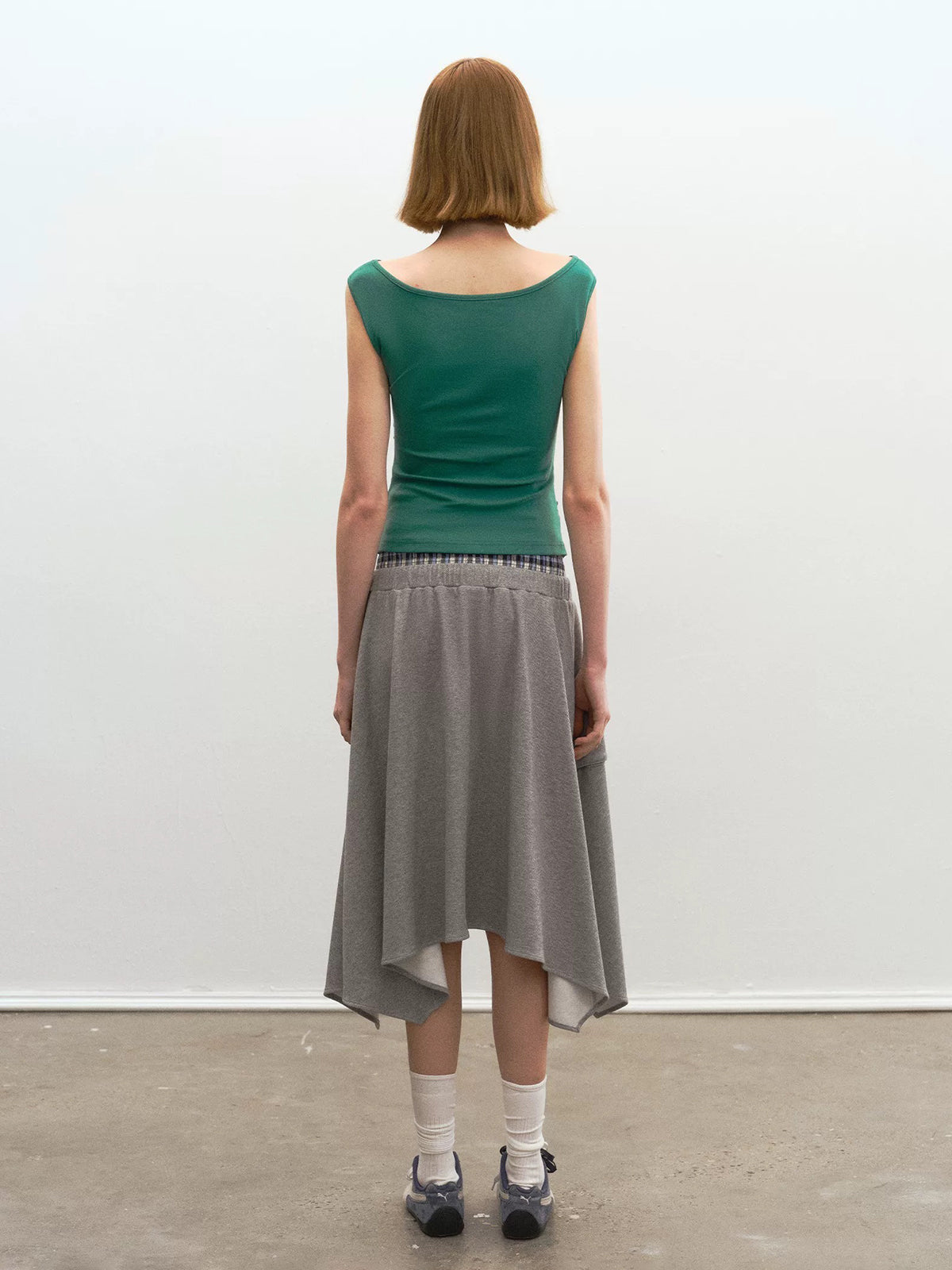 Brick Lane Layered-look Check Plaid Asymmetric Skirt - Grey