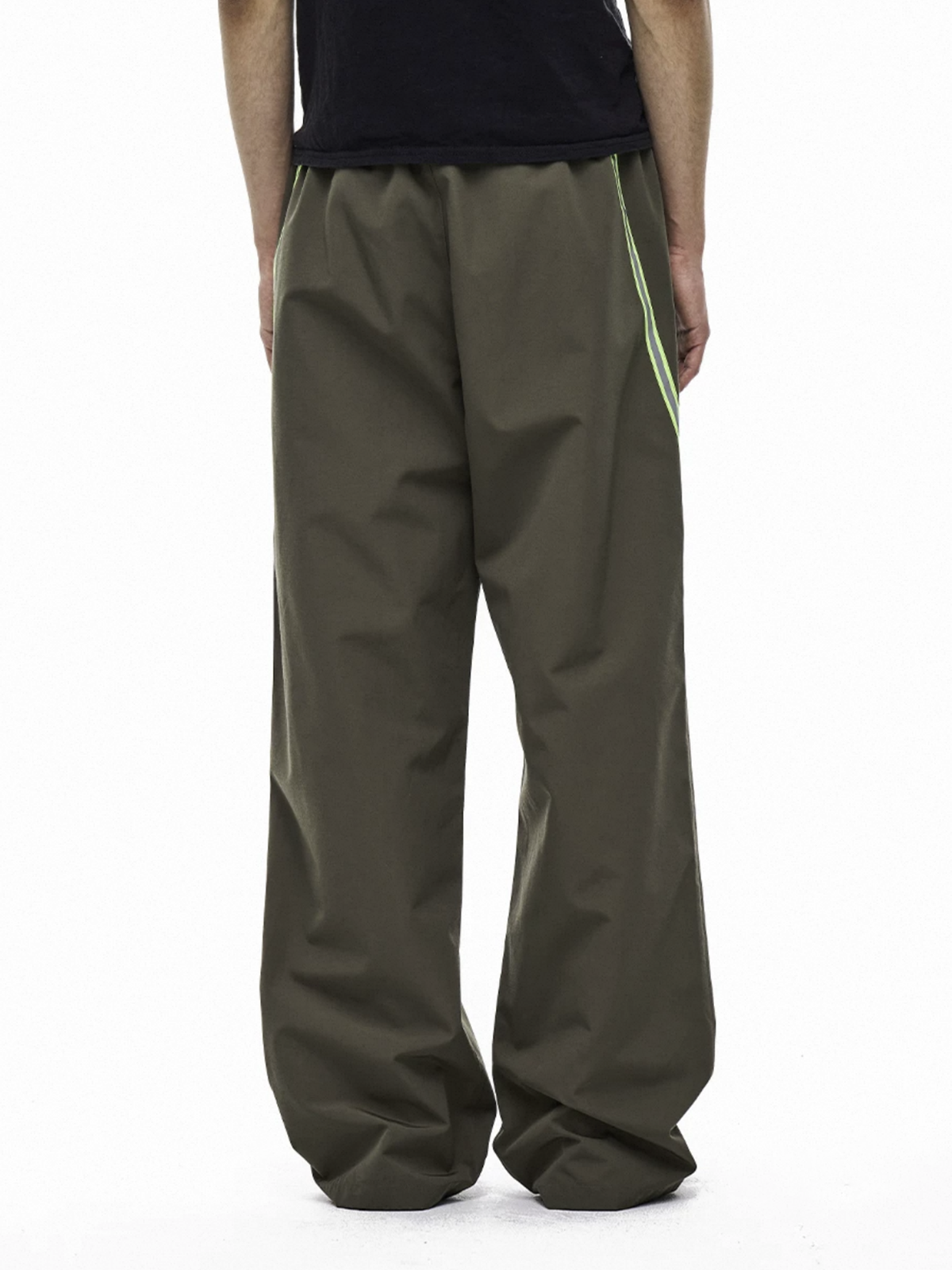 Co-ed Dorm Wide-leg Contrast Color Side Striped Cargo Pants - Green