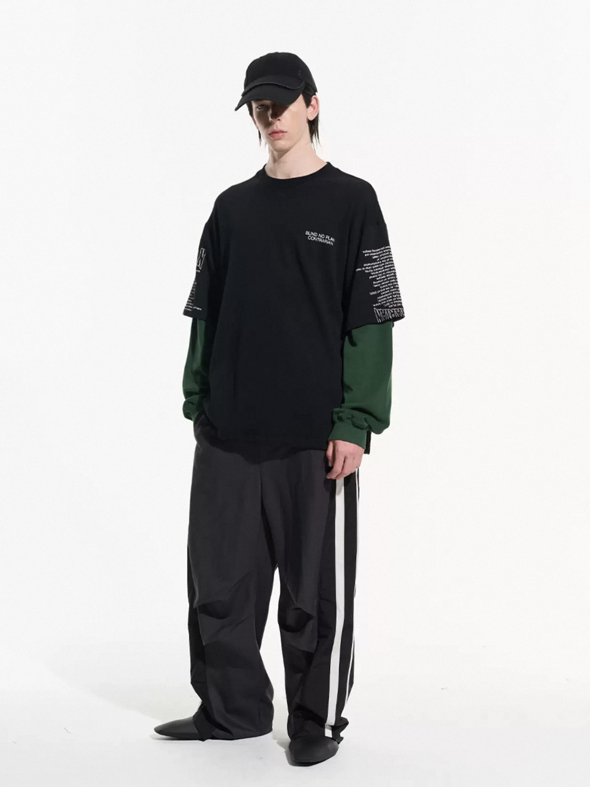 Co-ed Dorm Layered-Look Contrast Color Crewneck Sweatshirt - Green