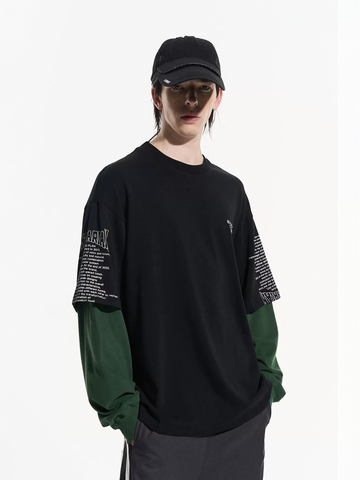 Co-ed Dorm Layered-Look Contrast Color Crewneck Sweatshirt - Green