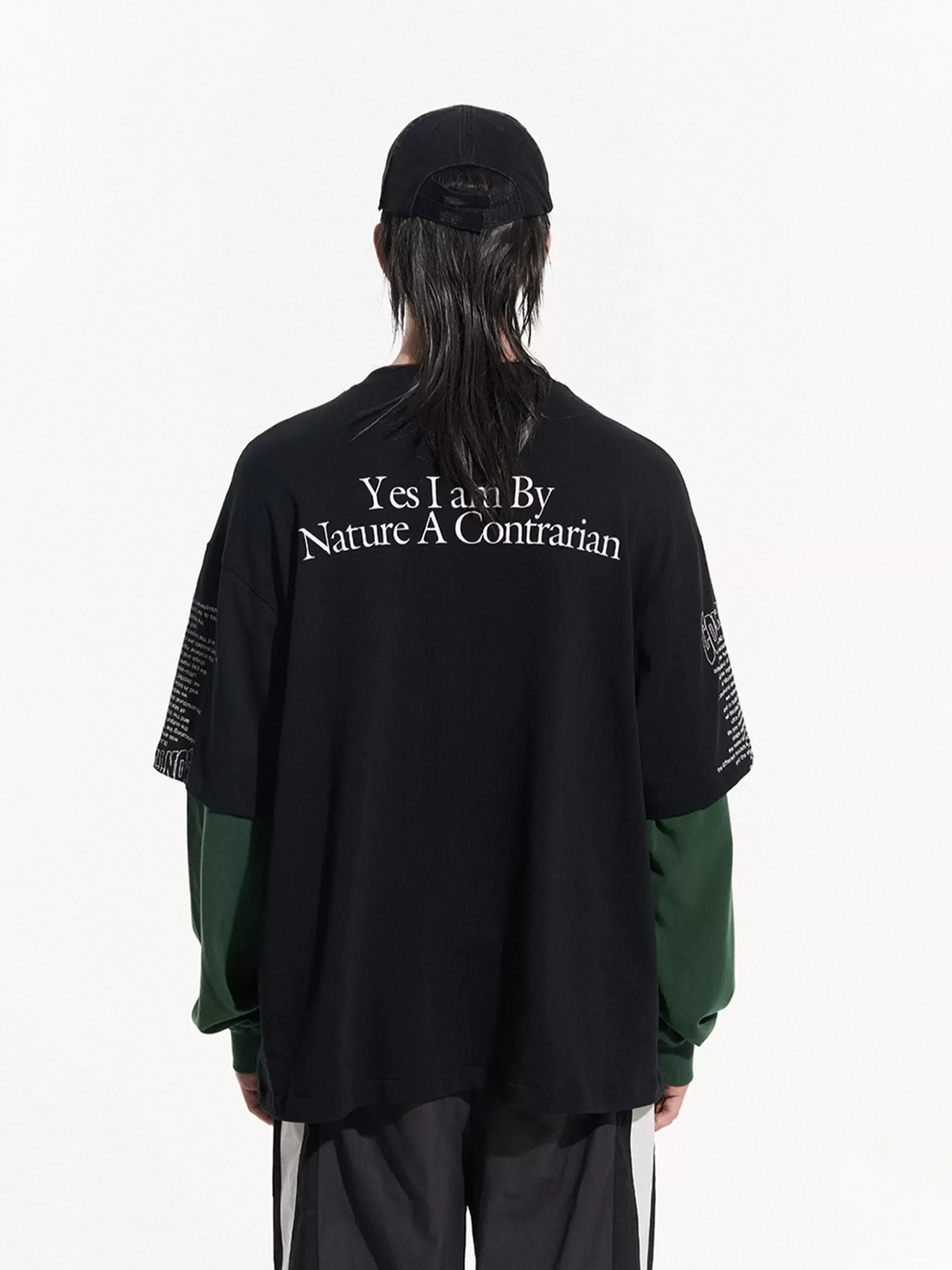 Co-ed Dorm Layered-Look Contrast Color Crewneck Sweatshirt - Green