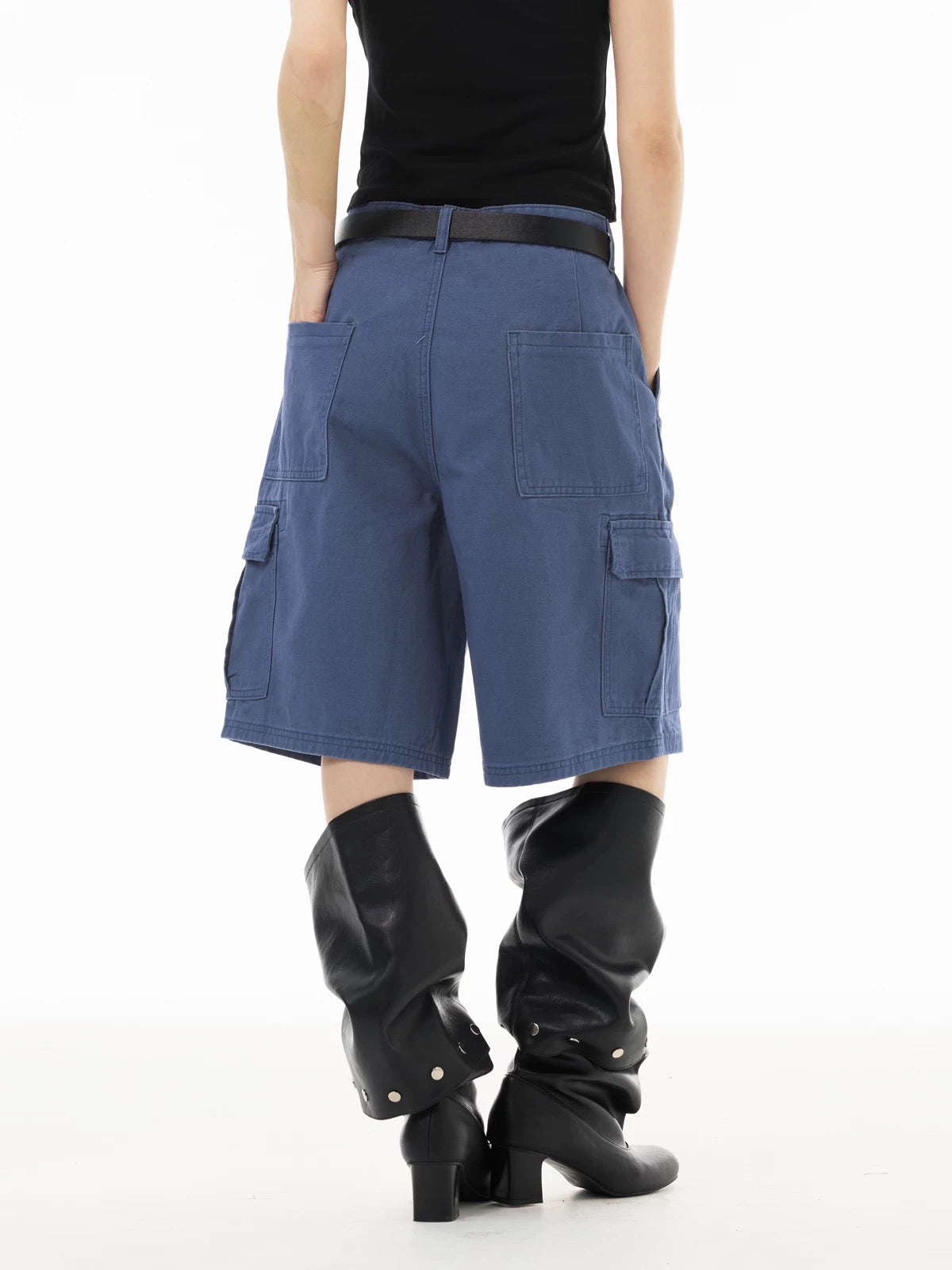 American Club Straight Check Plaid Cargo Shorts - Navy