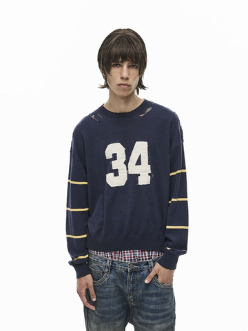 Co-ed Dorm Baggy Cutout Number 34 Graphic Sweatshirt - Black