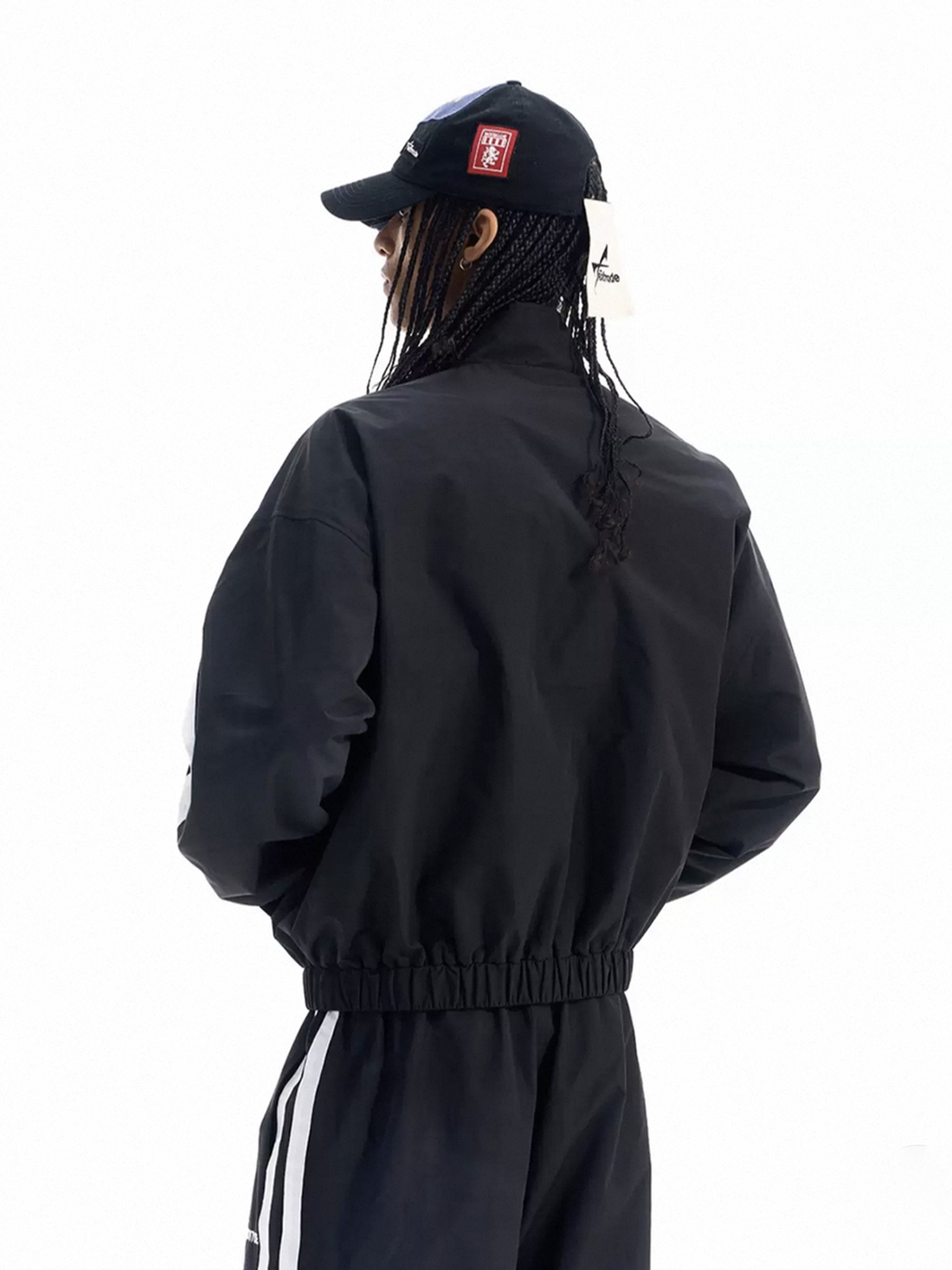 Co-ed Dorm Baggy Striped Zip-up Jacket - Black