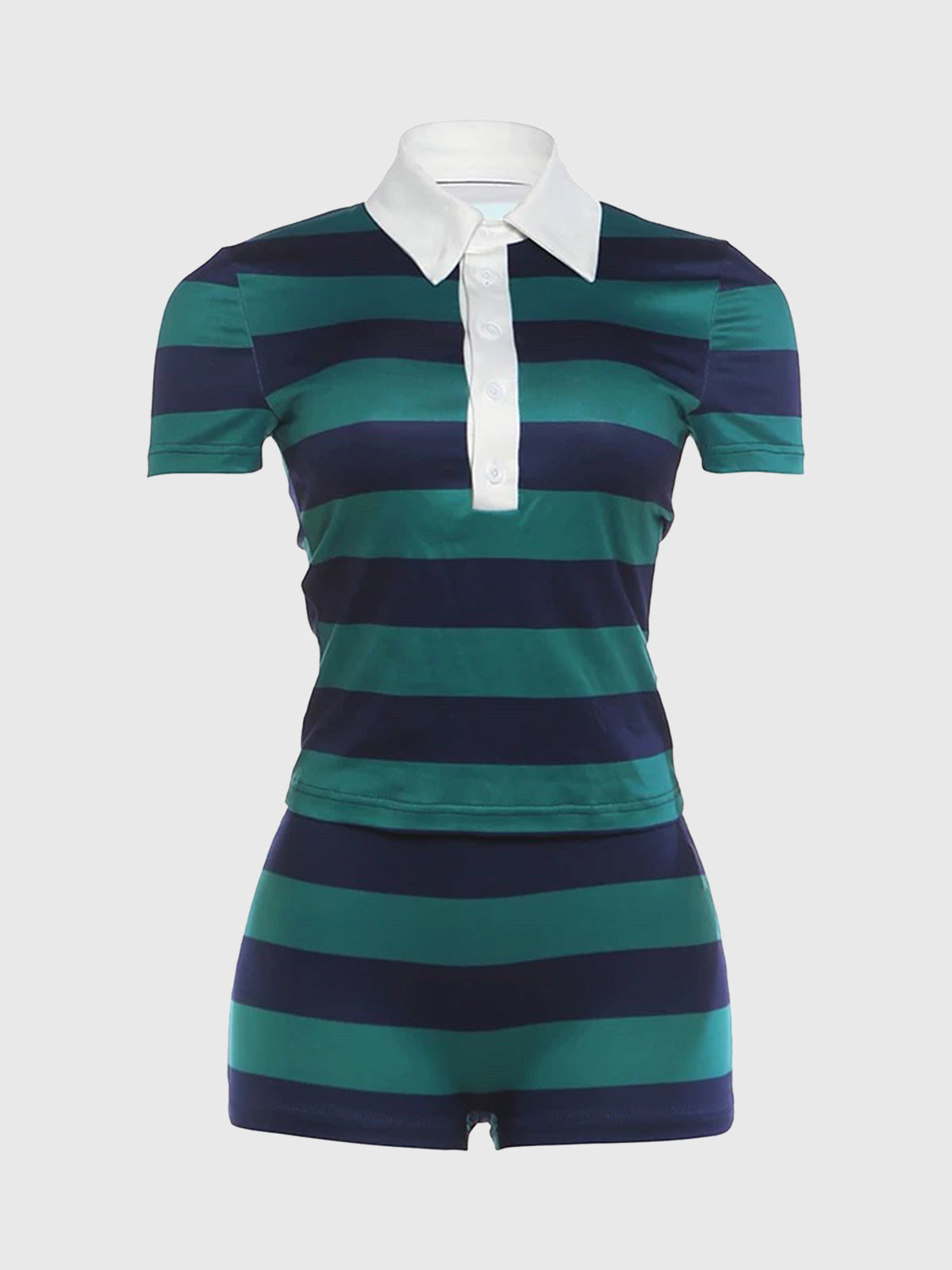 Brick Lane Skimming Stripe Contrast Polo Shirt - Green/Navy