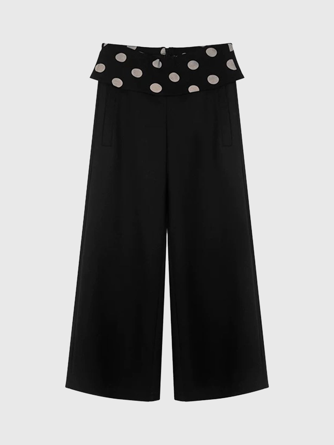 Brick Lane Wide-leg Dot Patchwork Waistband Pants - Black