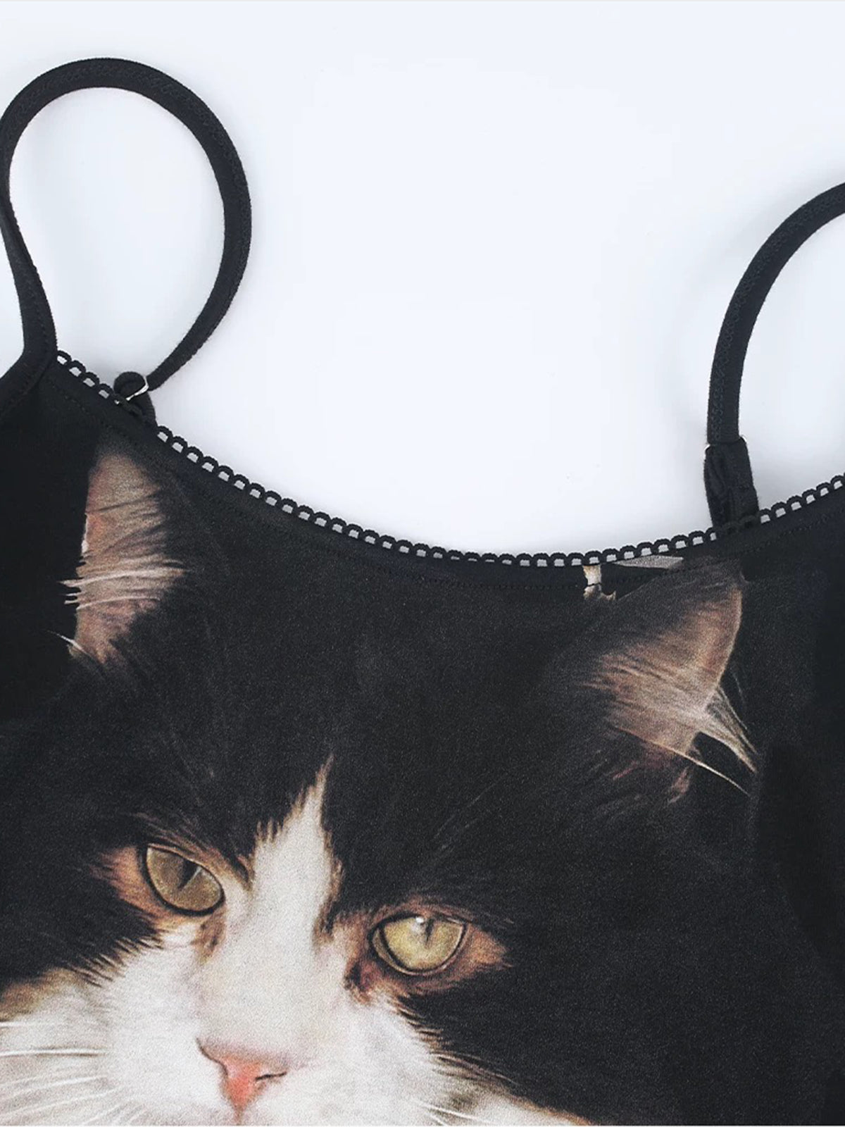 Brick Lane Skimming Dot Cat Graphic Asymmetric Top - Black