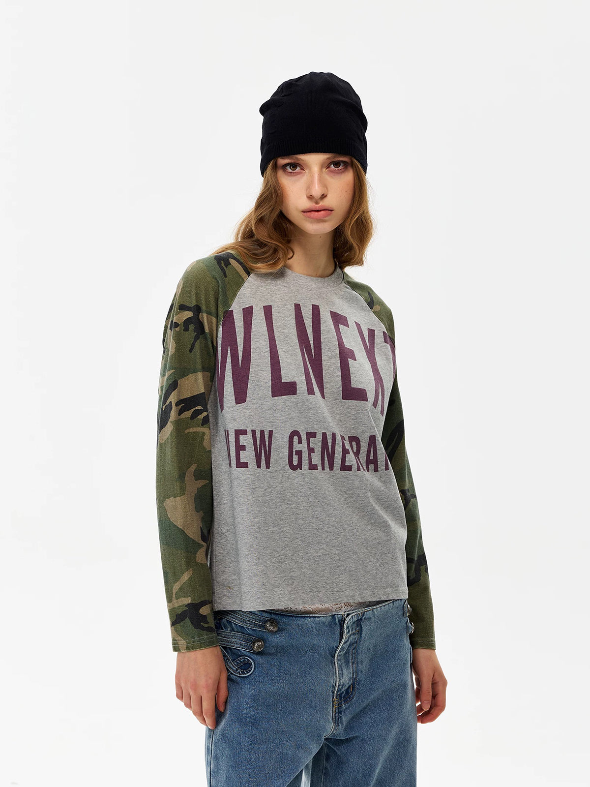 Co-ed Dorm Baggy Camouflage Graphic Crewneck Sweatshirt - Green