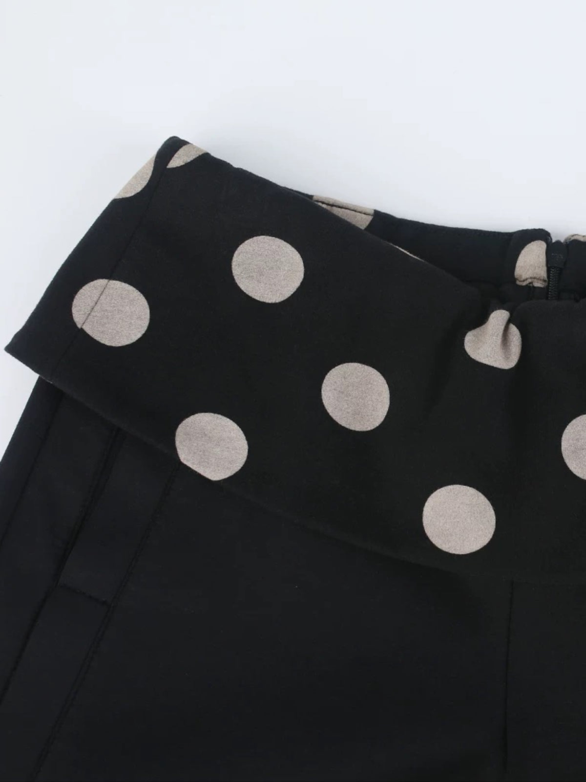 Brick Lane Wide-leg Dot Patchwork Waistband Pants - Black