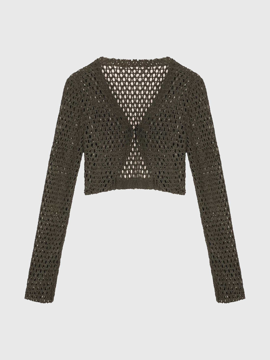 Brick Lane Baggy Cut Out Hollow Knit Bolero - Olive