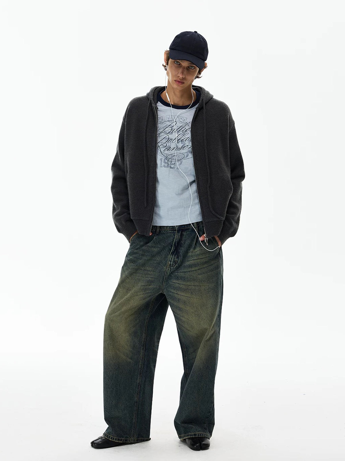 Co-ed Dorm Baggy Washed Zip-up Jacket - Black