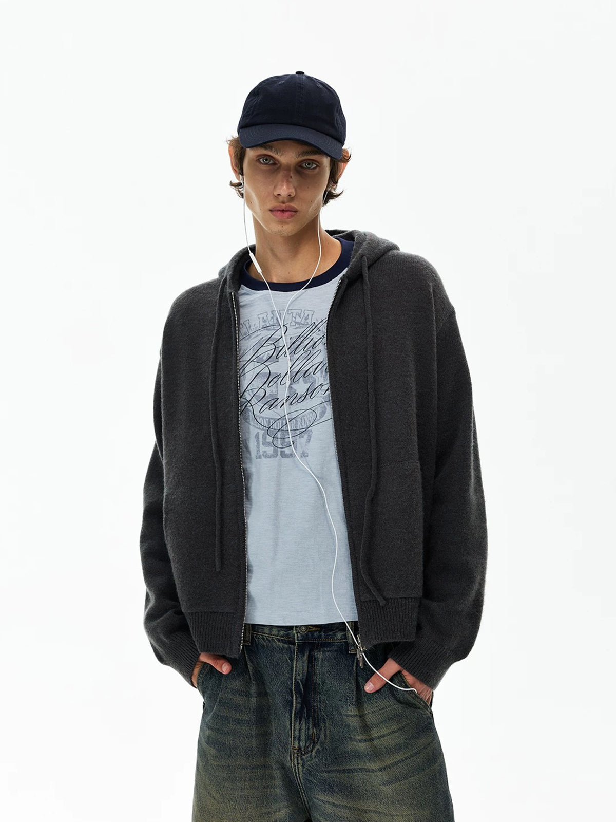 Co-ed Dorm Baggy Washed Zip-up Jacket - Black