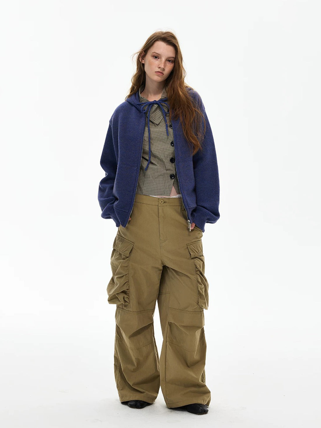 Co-ed Dorm Baggy Zip-up Hoodie - Blue