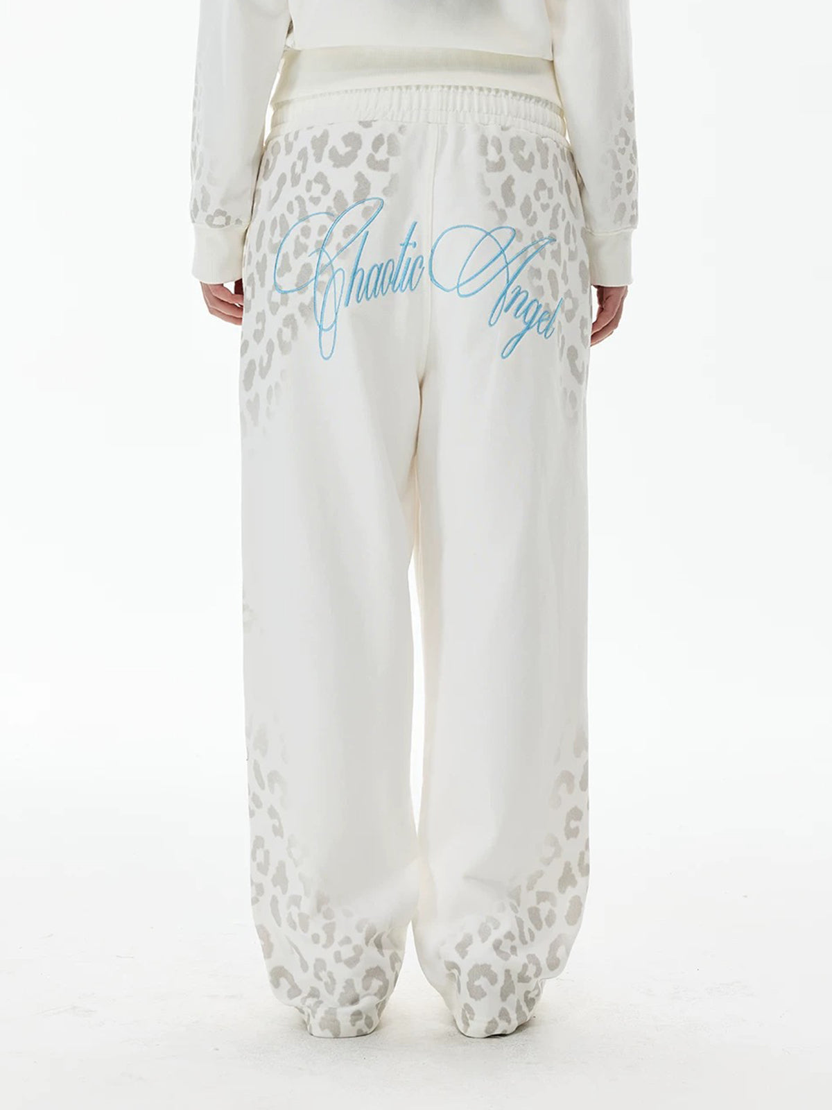 Co-ed Dorm Baggy Leopard Print Side Striped Sweatpants - White