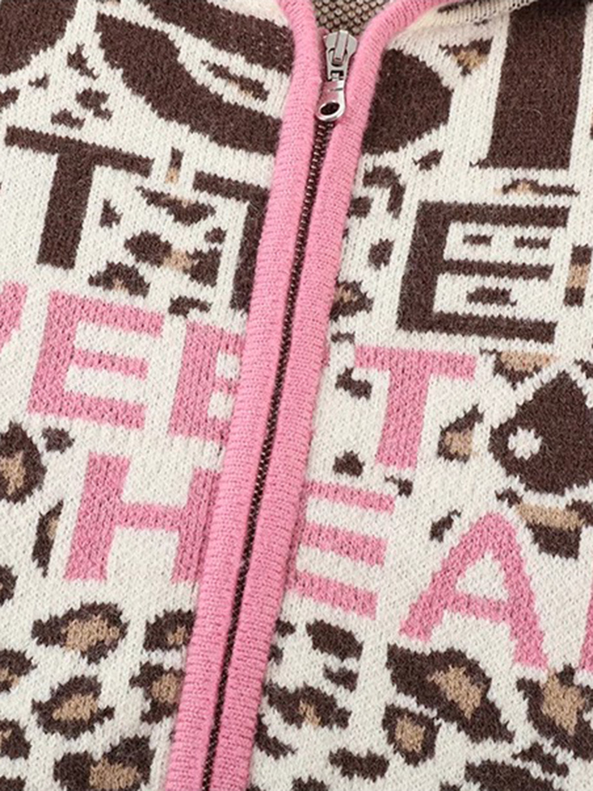 Co-ed Dorm Baggy Leopard Print Zip-up Hoodie - Beige