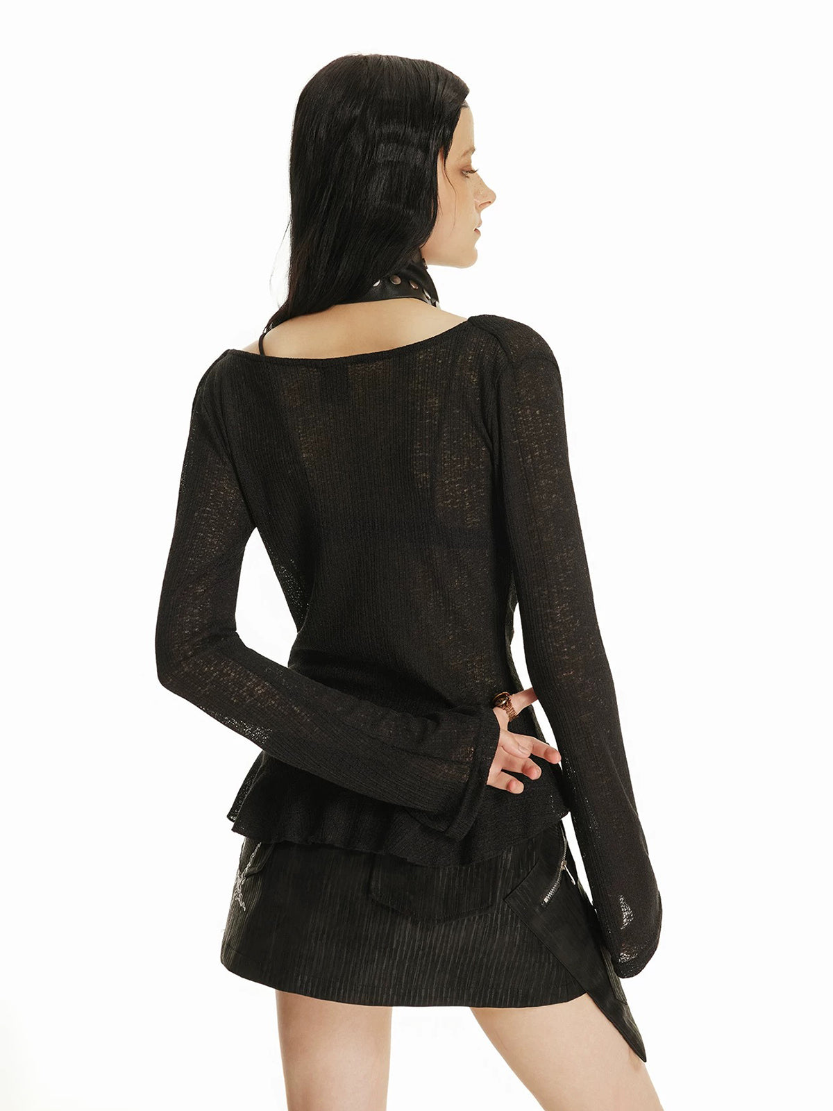 Brick Lane Draped Cross Detail Open Knit Sweater - Black
