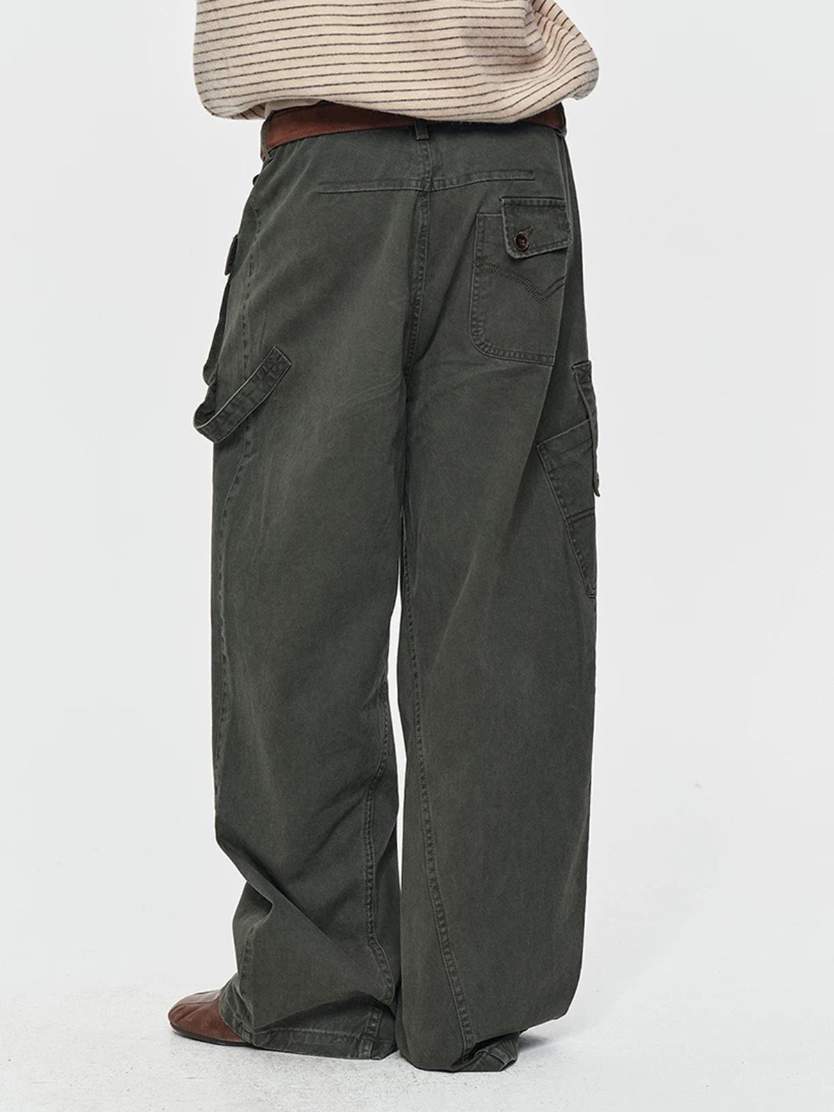 Co-ed Dorm Wide-leg Multi-Pocket Cargo Pants - Green