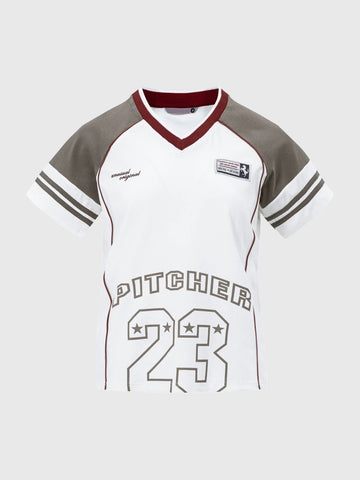 American Club Skimming Contrast Color Number Print Jersey - White