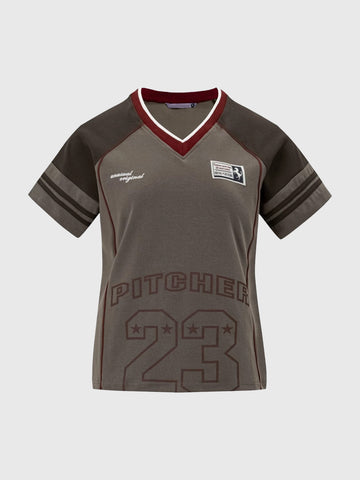 American Club Skimming Contrast Color Number Print Jersey - Coffee