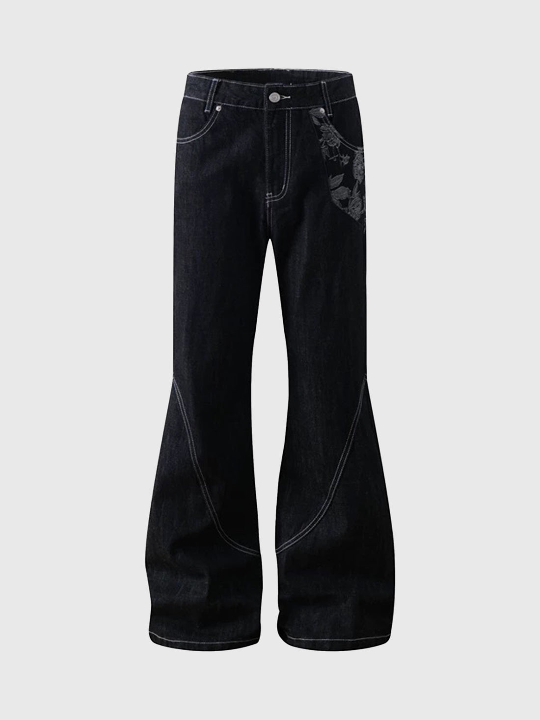 Brick Lane Flared Graphic Print Relaxed Pants - Black