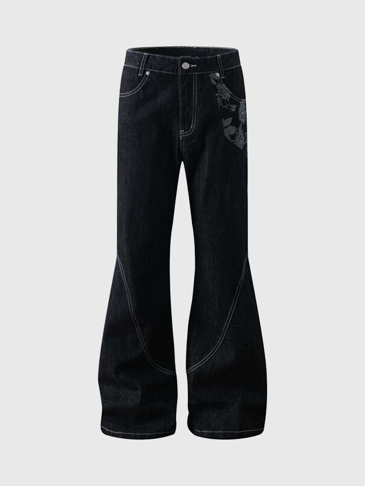 Brick Lane Flared Graphic Print Relaxed Pants - Black