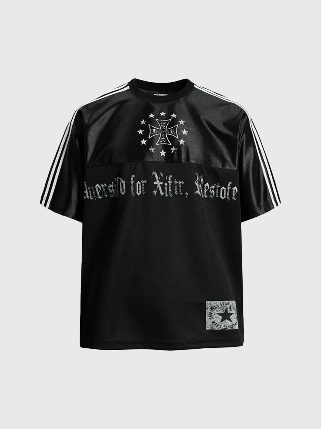 Co-ed Dorm Baggy Gothic Script Print Jersey - Black