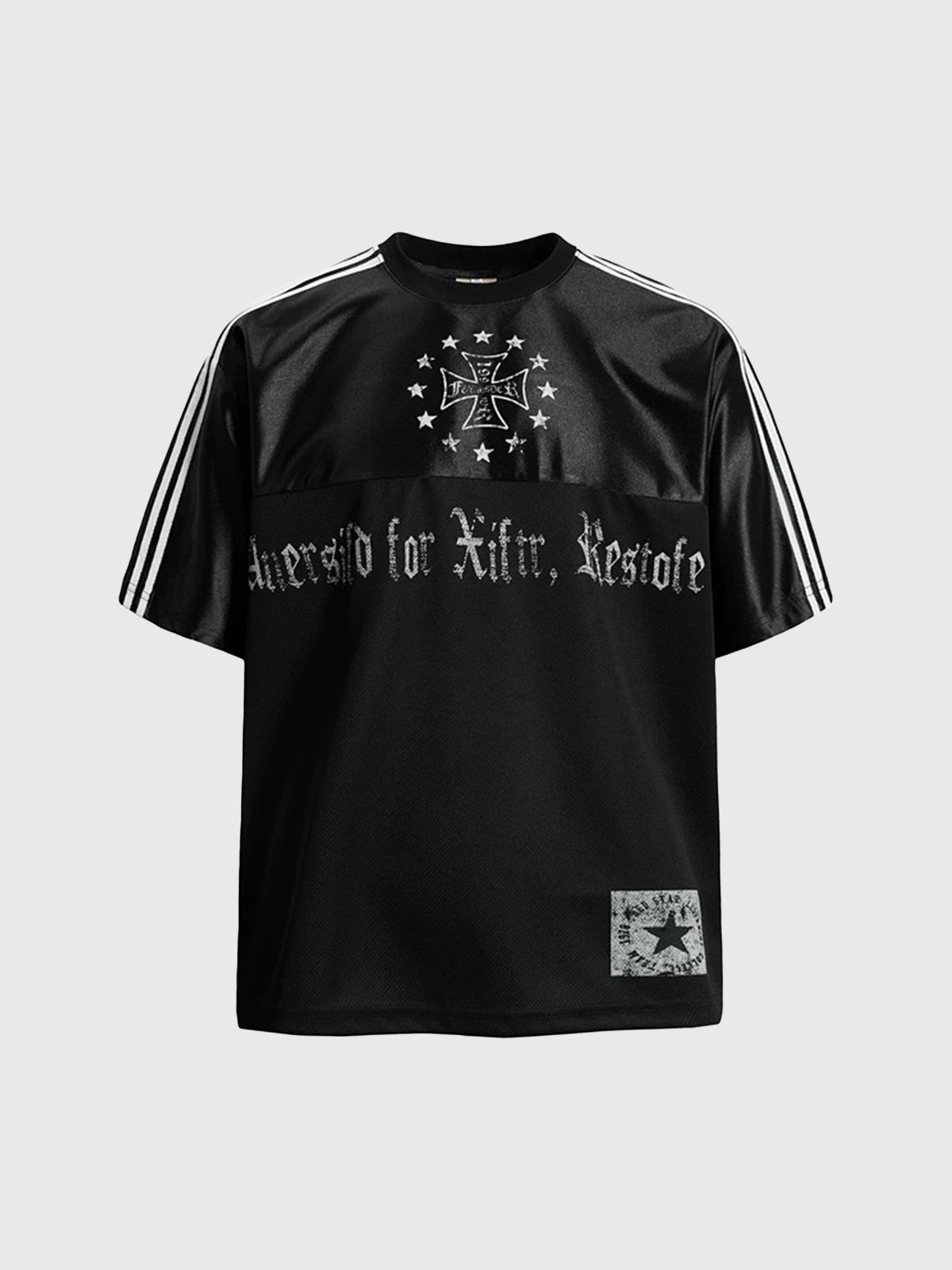 Co-ed Dorm Baggy Gothic Script Print Jersey - Black