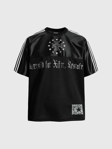 Co-ed Dorm Baggy Gothic Script Print Jersey - Black