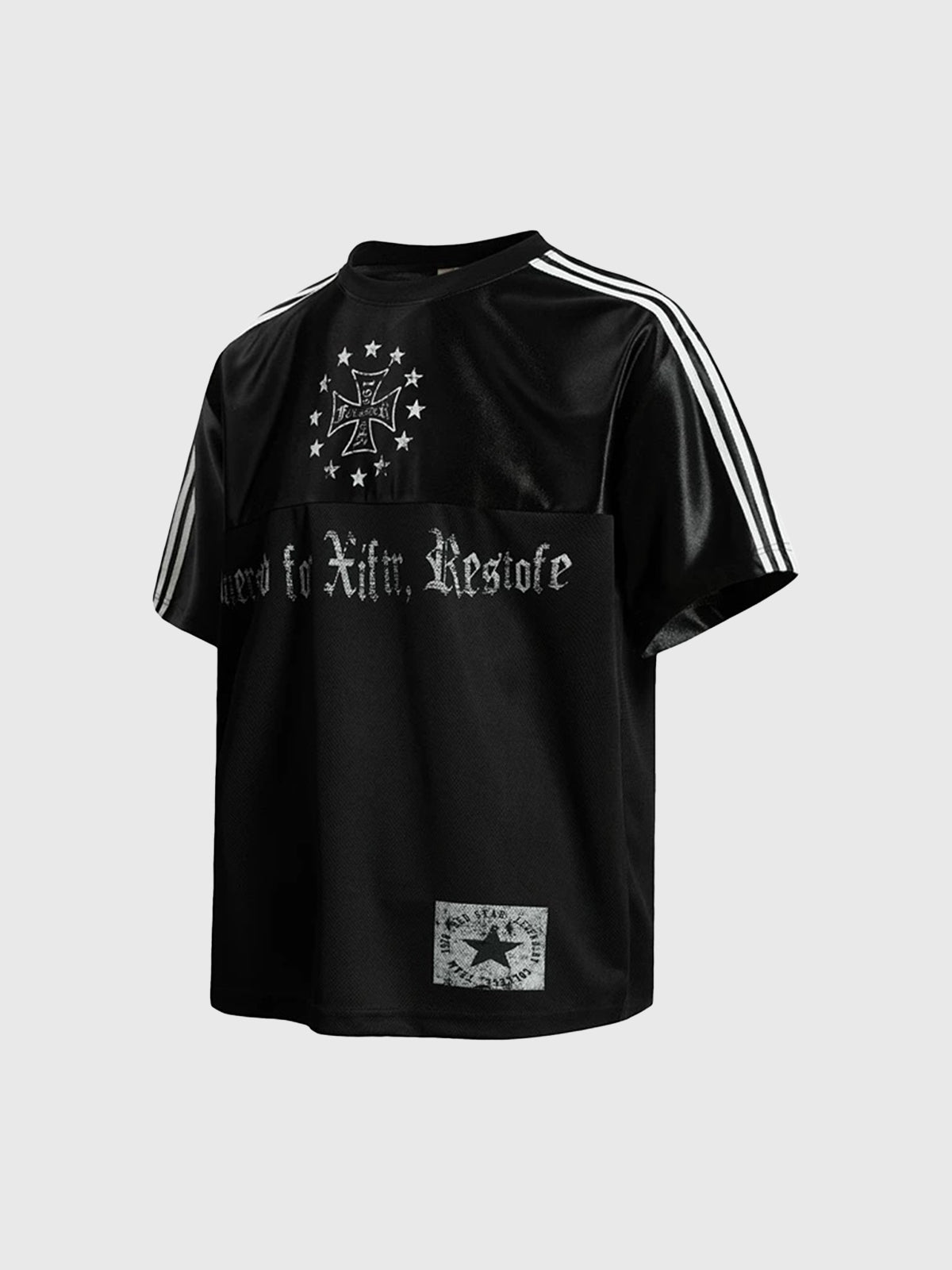 Co-ed Dorm Baggy Gothic Script Print Jersey - Black