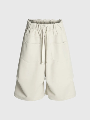 Co-ed Dorm Wide-leg Drawstring Cargo Shorts - Apricot