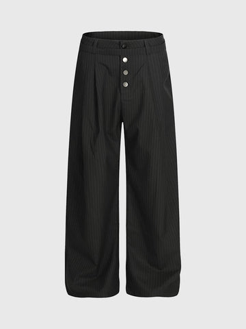 Co-ed Dorm Straight Stripe Texture Trousers - Black