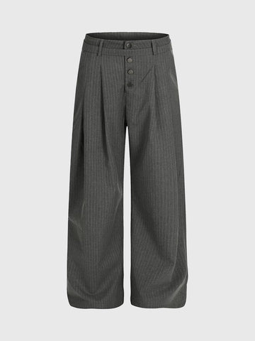 Co-ed Dorm Straight Stripe Texture Trousers - Grey