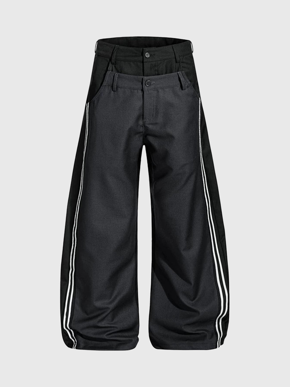 Brick Lane Curved Cut Side Stripe Utility Pants - Black