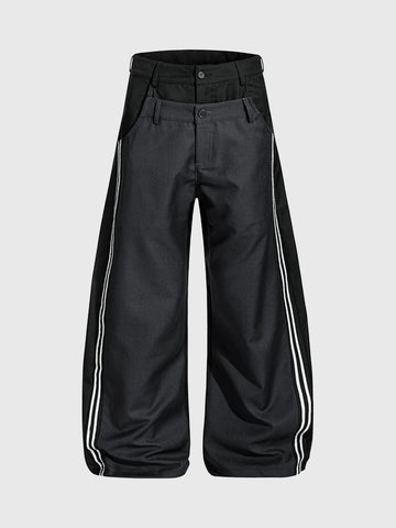 Brick Lane Curved Cut Side Stripe Utility Pants - Black