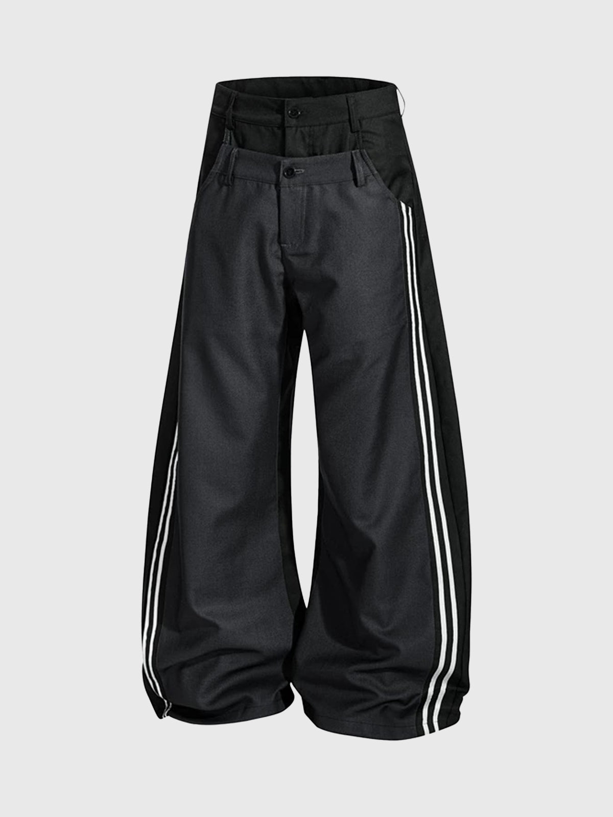 Brick Lane Curved Cut Side Stripe Utility Pants - Black